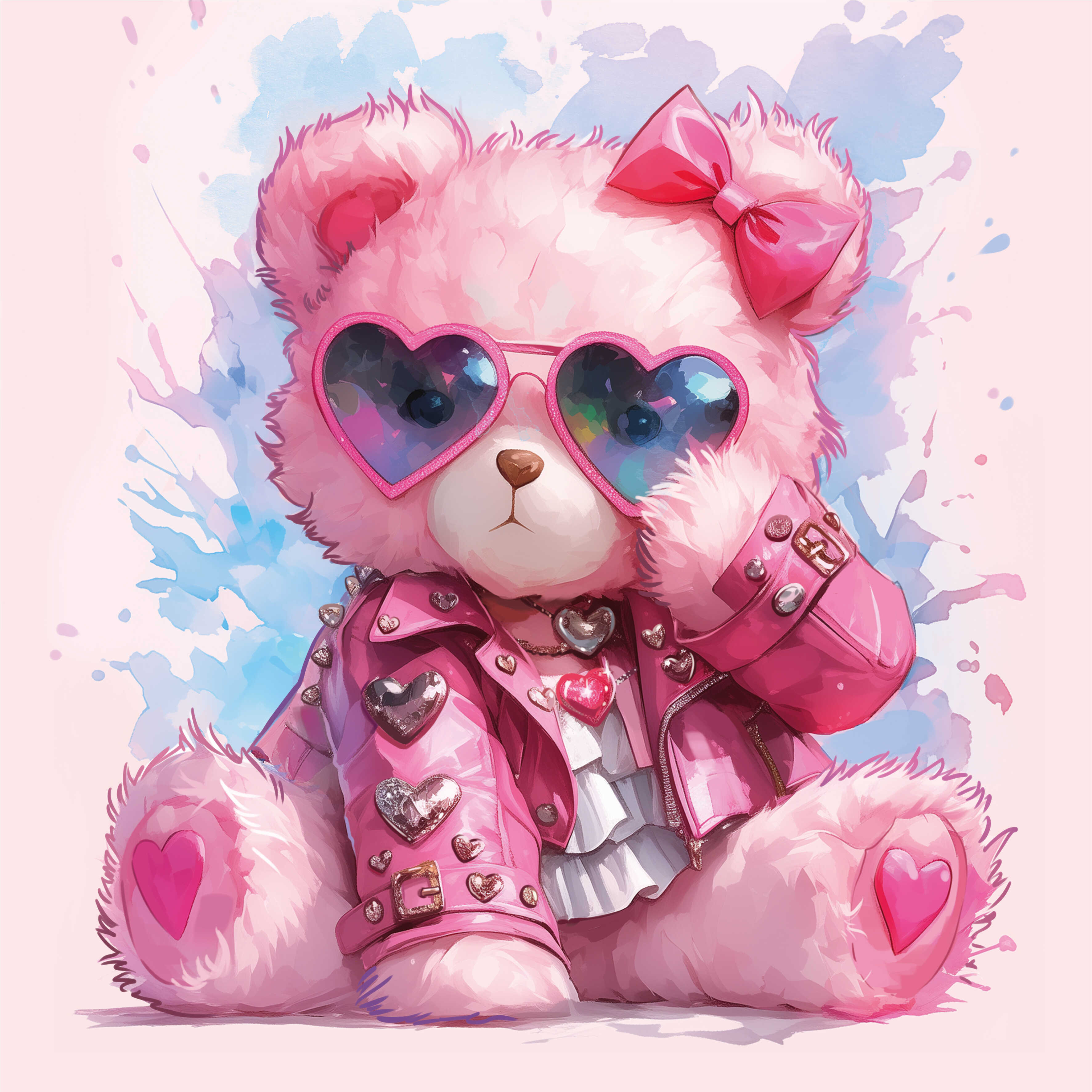 Diamantmosaik auf Keilrahmen - Rosa Bär, 30x30cm