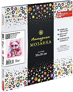 Dimanta mozaīka uz apakšrāmja - Rozā lācis, 30x30cm