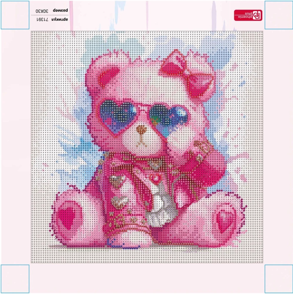 Dimanta mozaīka uz apakšrāmja - Rozā lācis, 30x30cm