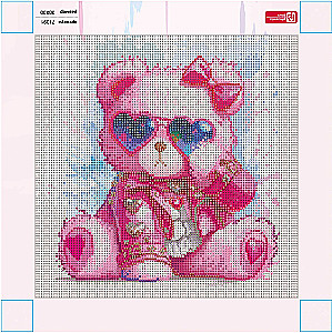 Dimanta mozaīka uz apakšrāmja - Rozā lācis, 30x30cm