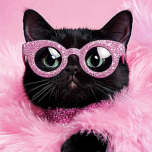 Dimanta mozaīka uz apakšrāmja - Glamūrīgā kaķenīte, 30x30cm