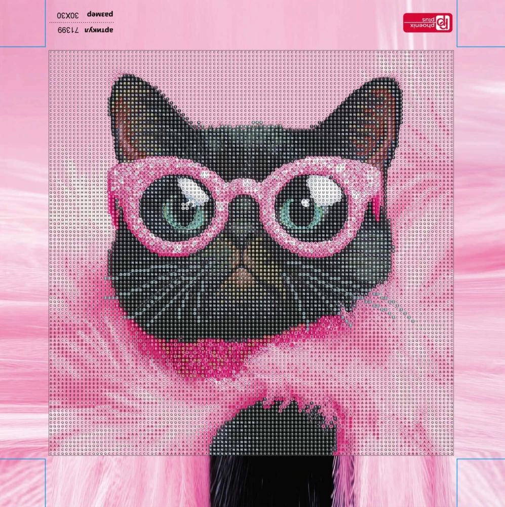 Dimanta mozaīka uz apakšrāmja - Glamūrīgā kaķenīte, 30x30cm