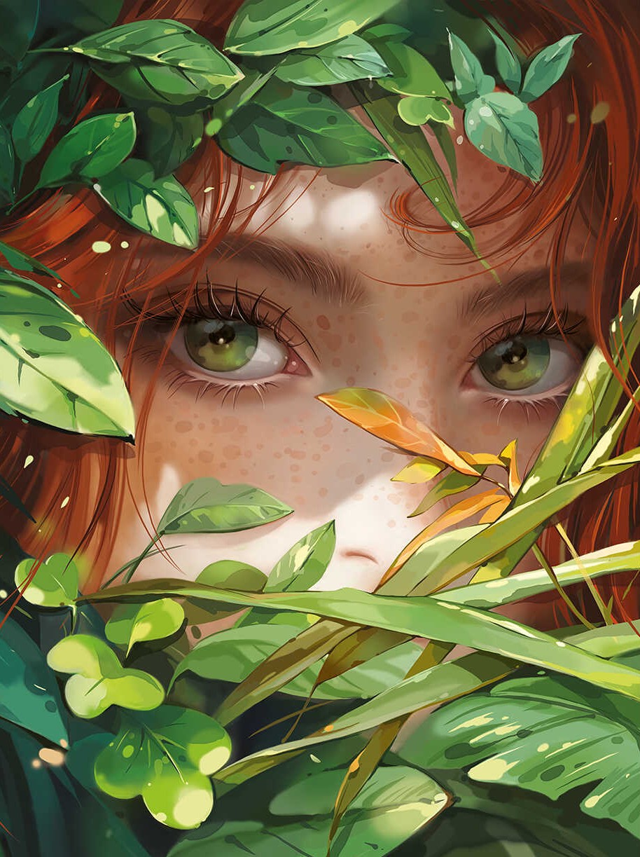 Diamantmosaik auf Keilrahmen - Mädchen im Laub, 30x40cm