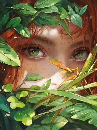 Dimanta mozaīka uz apakšrāmja - Meitene lapotnē, 30x40cm