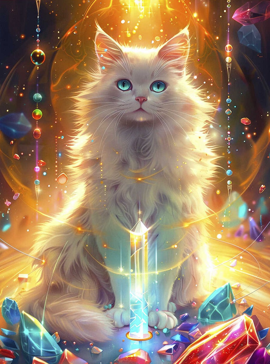 Diamantmosaik auf Keilrahmen - Katze und Edelsteine, 30x40cm