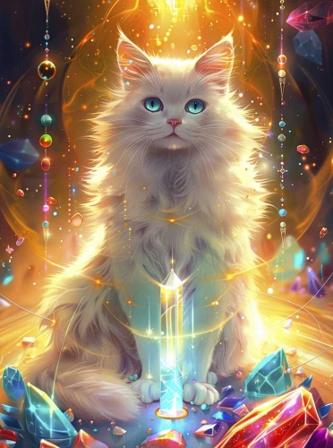 Dimanta mozaīka uz apakšrāmja - Kaķis un dārgakmeņi, 30x40cm