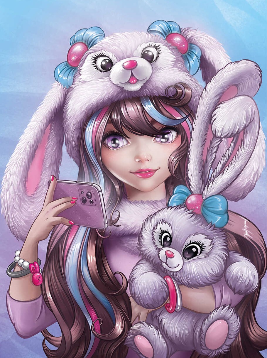 Diamantmosaik auf Keilrahmen - Mädchen mit Hase, 30x40cm