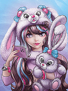 Dimanta mozaīka uz apakšrāmja - Meitene ar zaķi, 30x40cm