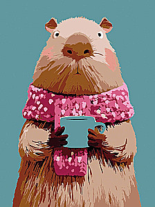 Картина по номерам - Капибара с кофе, 15х20см