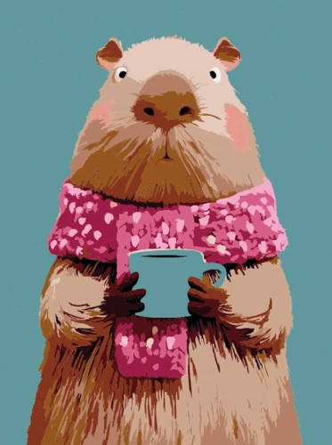 Numbered Painting - Capybara with Coffee, 15x20cm