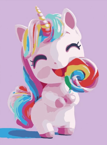 Glezna pēc numuriem - Vienradzis ar konfekti, 15x20cm