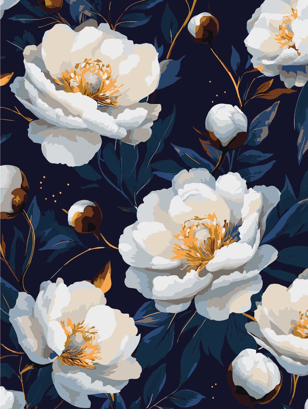 Bild nach Zahlen - Weiße Mohnblumen, 30x40cm