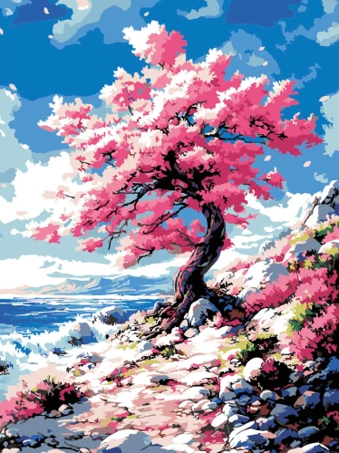 Painting by numbers - Sakura by the sea, 30x40cm