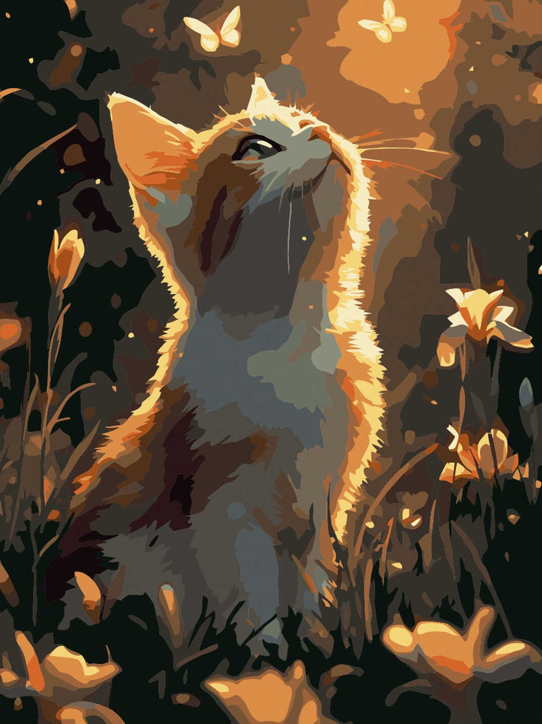 Bild nach Zahlen mit Kristallen - Kätzchen und Schmetterlinge, 30x40cm