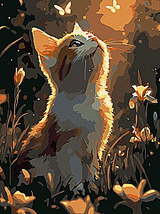 Картина по номерам с кристаллами - Котенок и бабочки, 30х40см