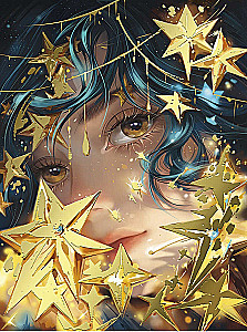 Glezna pēc numuriem ar zeltu - Meitene ar zvaigznēm, 30x40cm