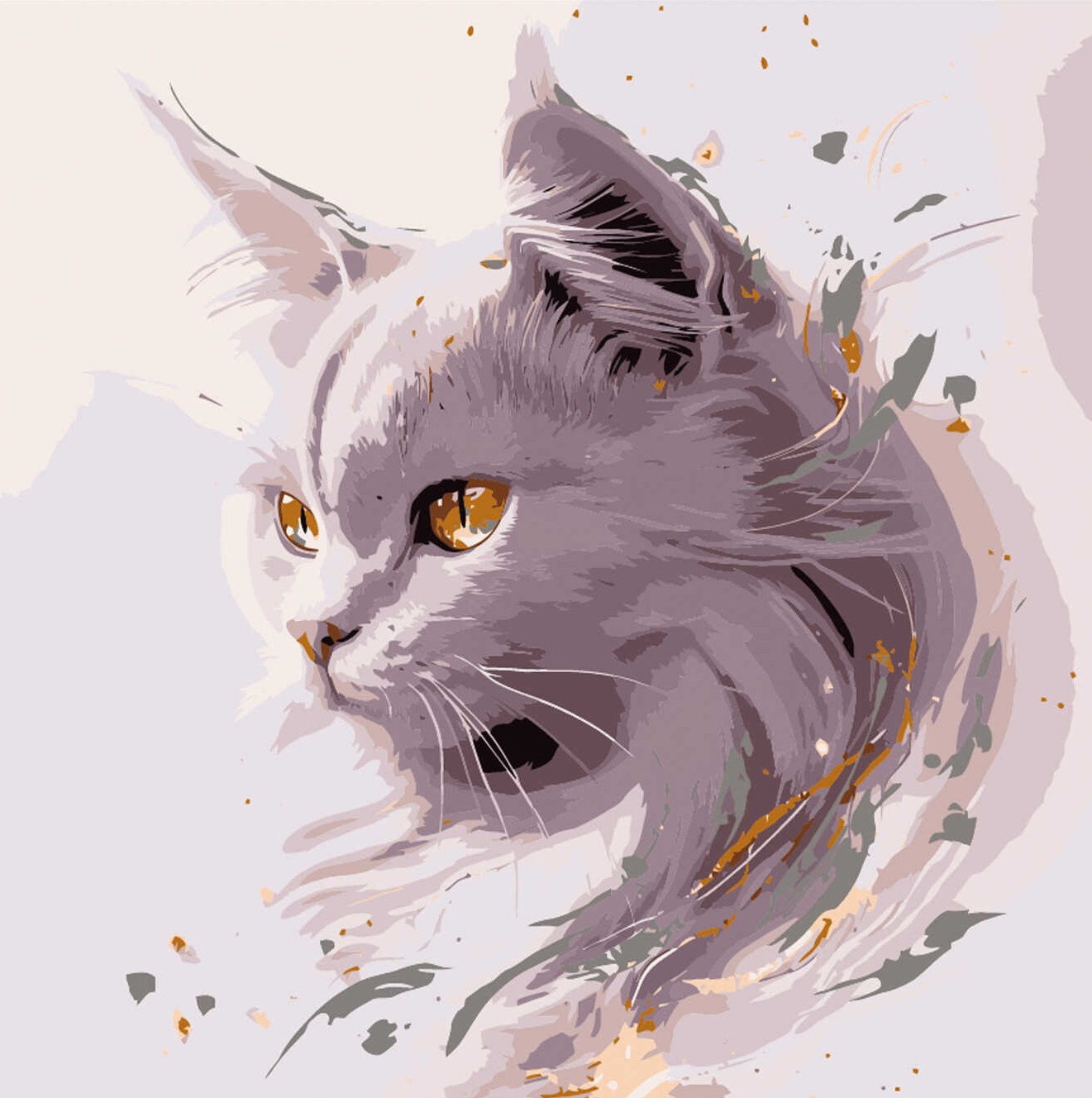 Zahlenmalerei mit Blattgold - Goldene Katze, 30x30cm