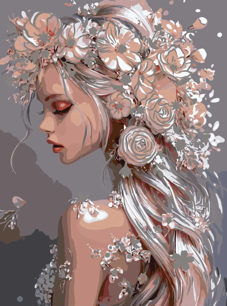 Glezna pēc numuriem ar zeltu - Meitene-pavasaris, 30x40cm