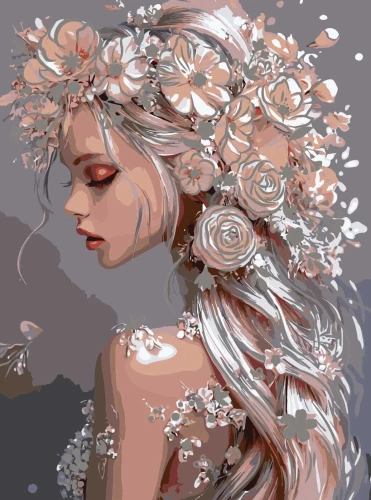 Glezna pēc numuriem ar zeltu - Meitene-pavasaris, 30x40cm