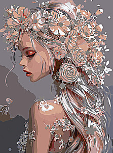 Glezna pēc numuriem ar zeltu - Meitene-pavasaris, 30x40cm