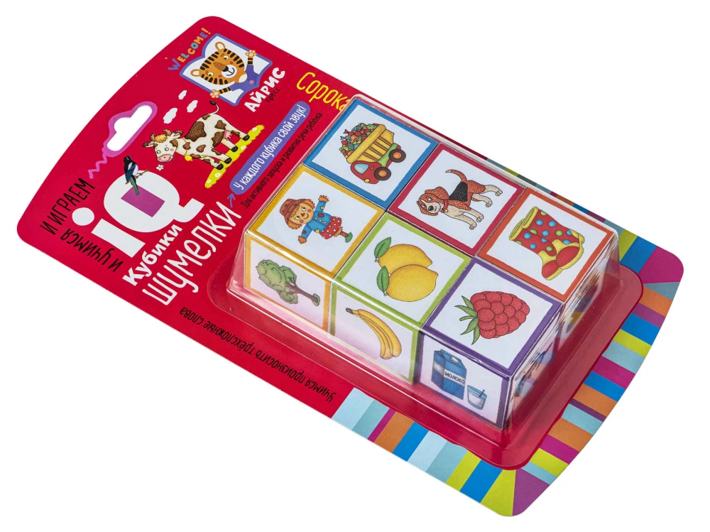 Intelligente Würfel. Geräuschwürfel. Die schwarz-weiße Elster, 6 Stück