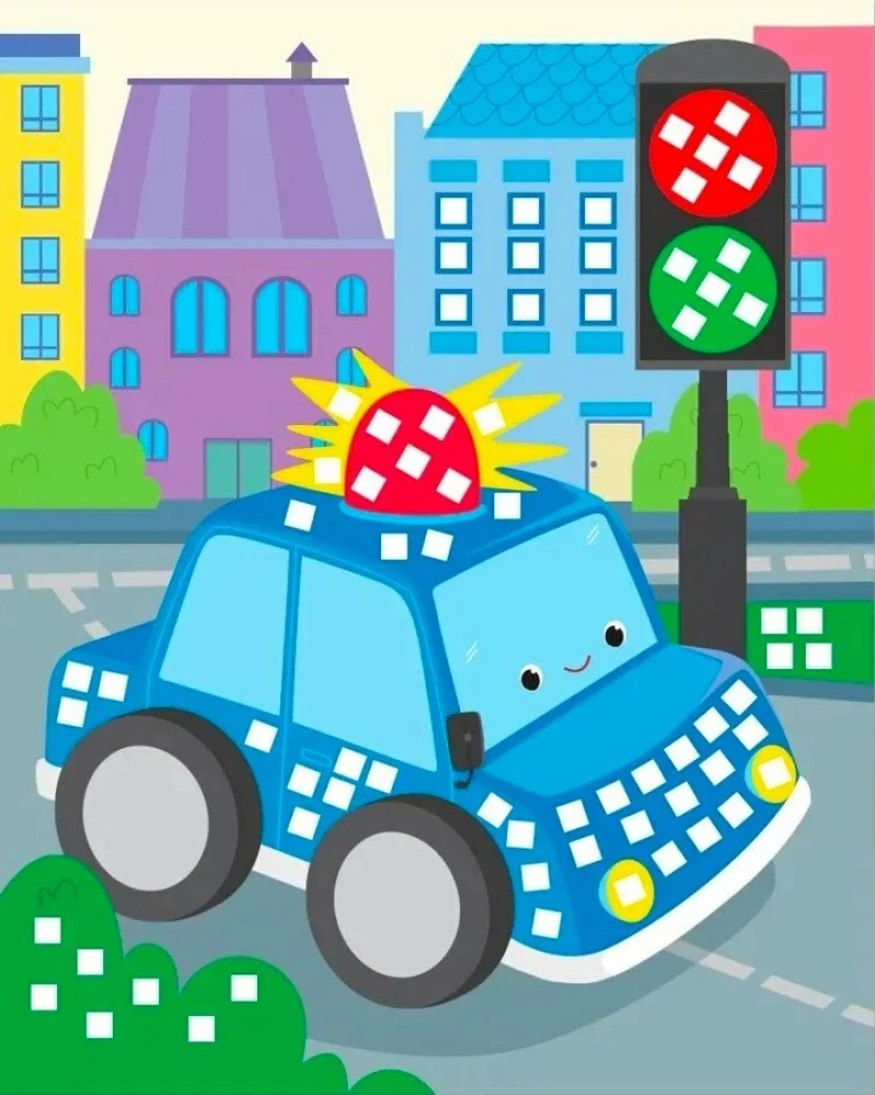 Mosaik-Applikation. Renn-, Polizei-, Feuerwehrfahrzeuge