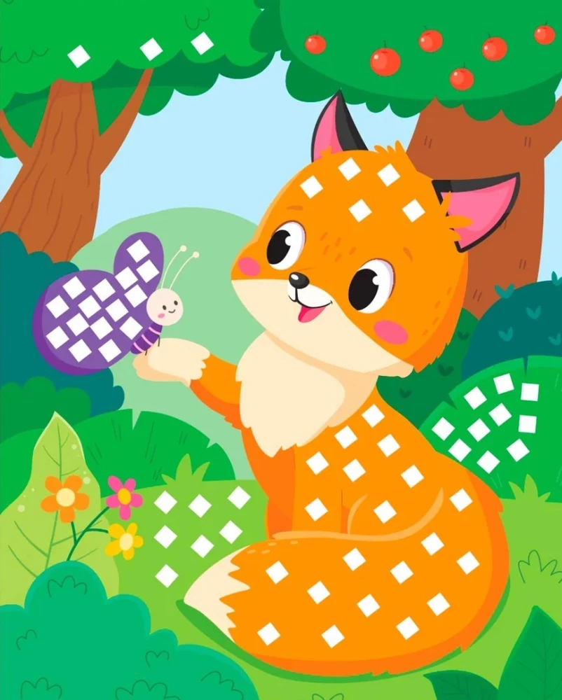 Mosaik-Applikation. Waschbär, Füchslein, Tigerchen