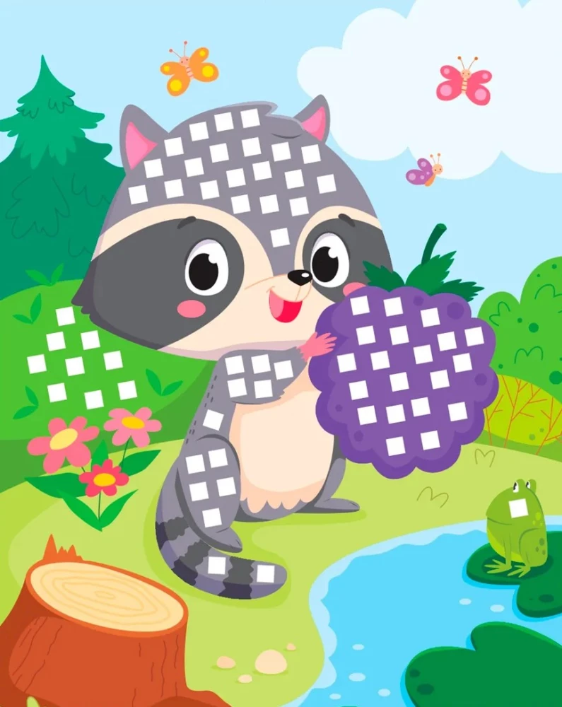 Mosaik-Applikation. Waschbär, Füchslein, Tigerchen