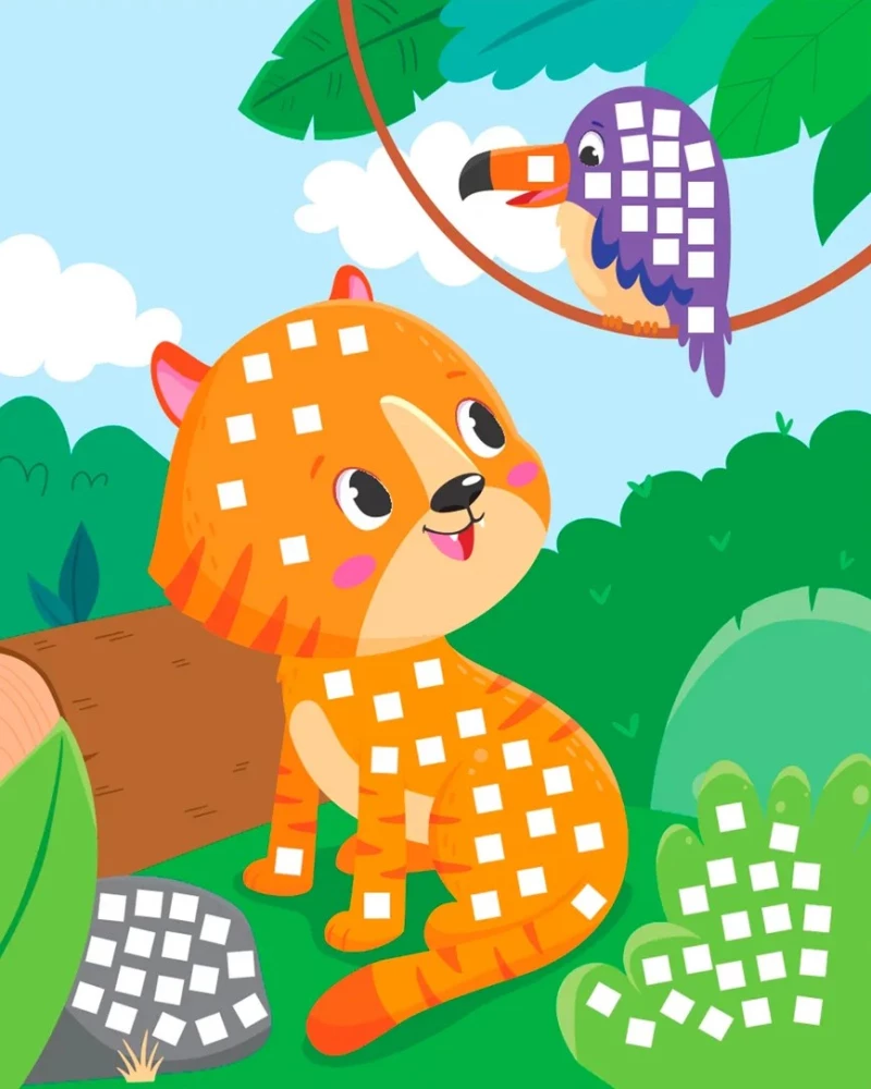 Mosaik-Applikation. Waschbär, Füchslein, Tigerchen