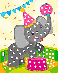 Mosaik-Applikation. Giraffe, Elefantenbaby, Äffchen