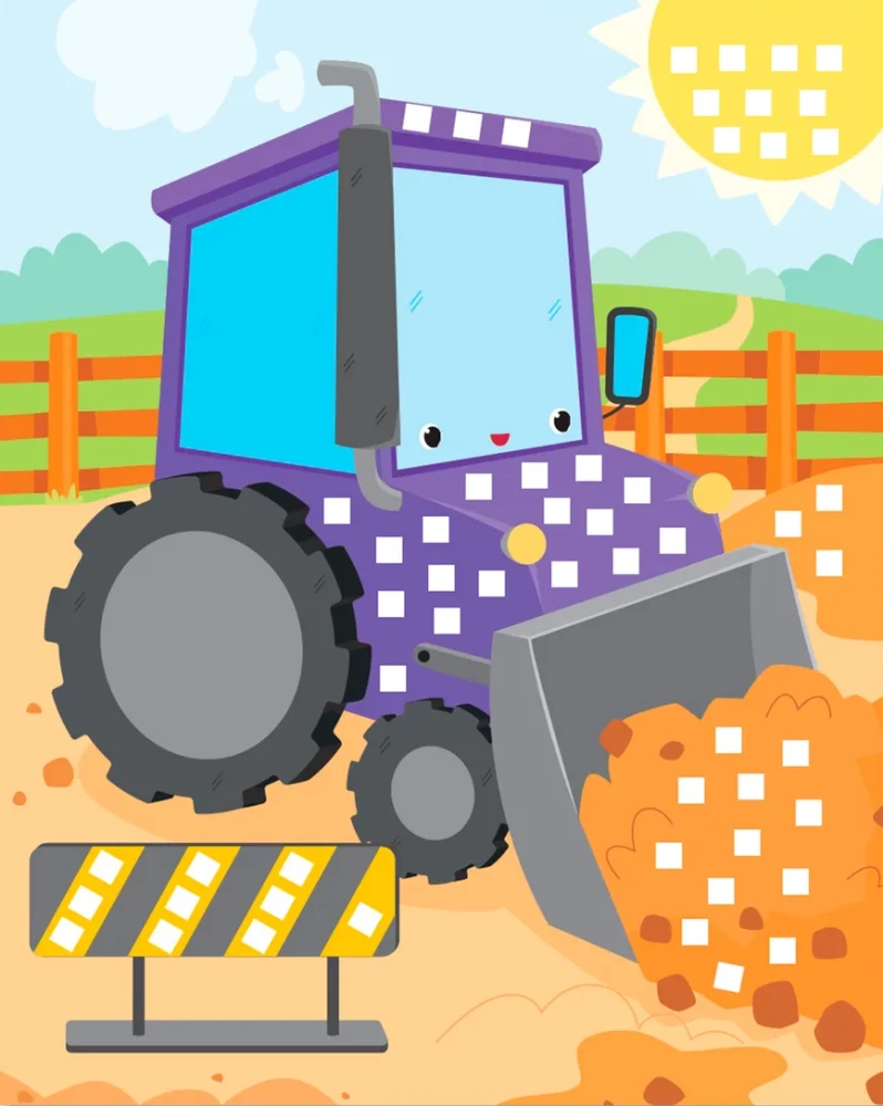 Mosaik-Applikation. Traktor, Lastwagen, Baustellenkran