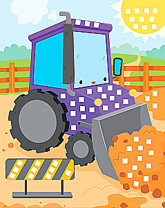 Mosaik-Applikation. Traktor, Lastwagen, Baustellenkran