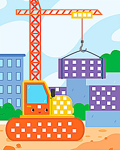 Mosaik-Applikation. Traktor, Lastwagen, Baustellenkran