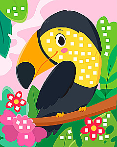 Mosaik-Anwendung. Tukan, Papagei, Flamingo