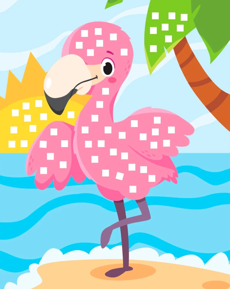 Mosaik-Anwendung. Tukan, Papagei, Flamingo