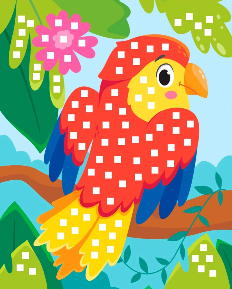 Mosaik-Anwendung. Tukan, Papagei, Flamingo