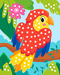 Mosaik-Anwendung. Tukan, Papagei, Flamingo