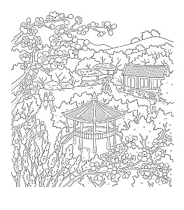 Frühlingsreise durch Korea. Ausmalbuch gegen Stress