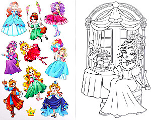 Coloring Book with Stickers. Cute Princesses