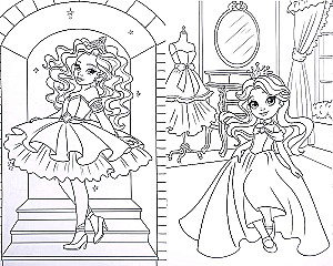 Coloring Book with Stickers. Cute Princesses