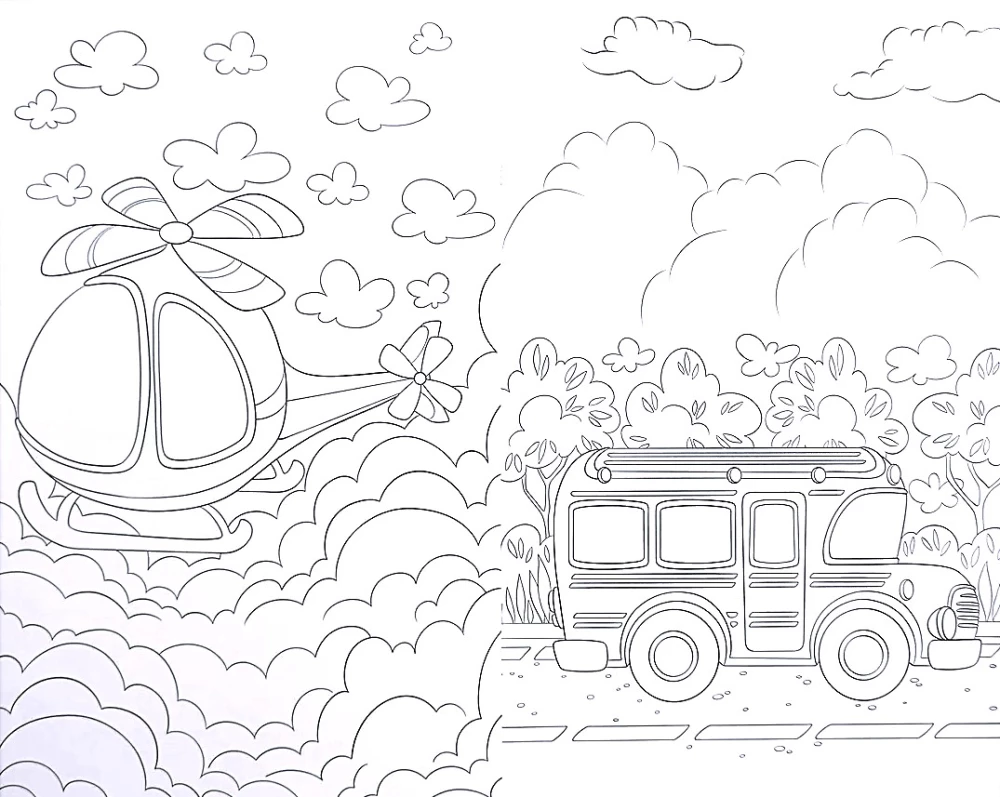 Coloring Book with Stickers. Transport
