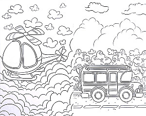 Coloring Book with Stickers. Transport