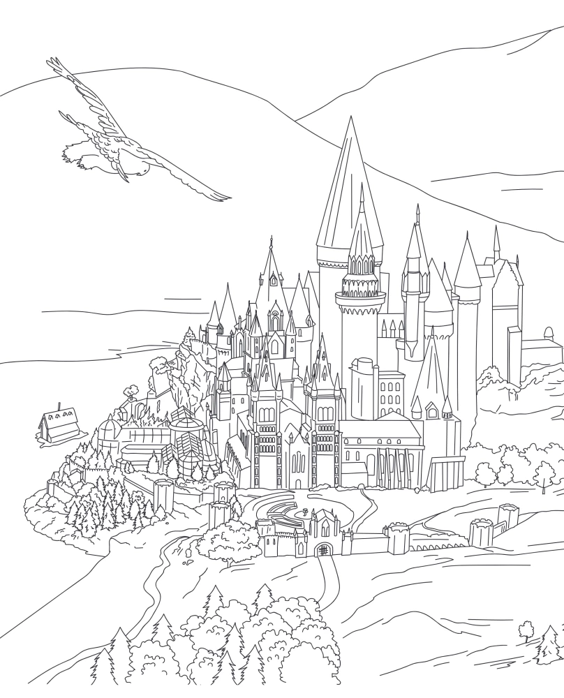 Koulu Poootori maagilised nurgad. Värvimisraamat Harry Potteri universumist