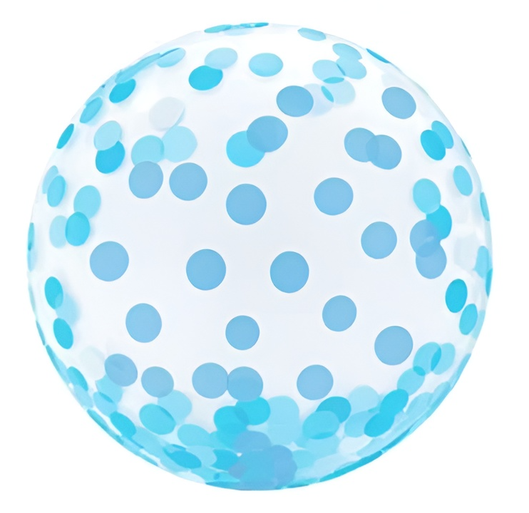 Foil Transparent Balloon - Confetti, Blue, 46cm