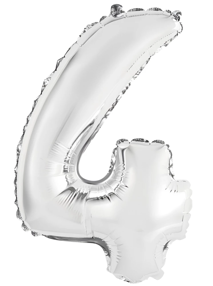 Фольгированный шар - Цифра 4, серебристый, 35см