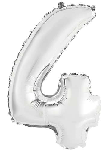 Foil Balloon - Number 4, Silver, 35cm