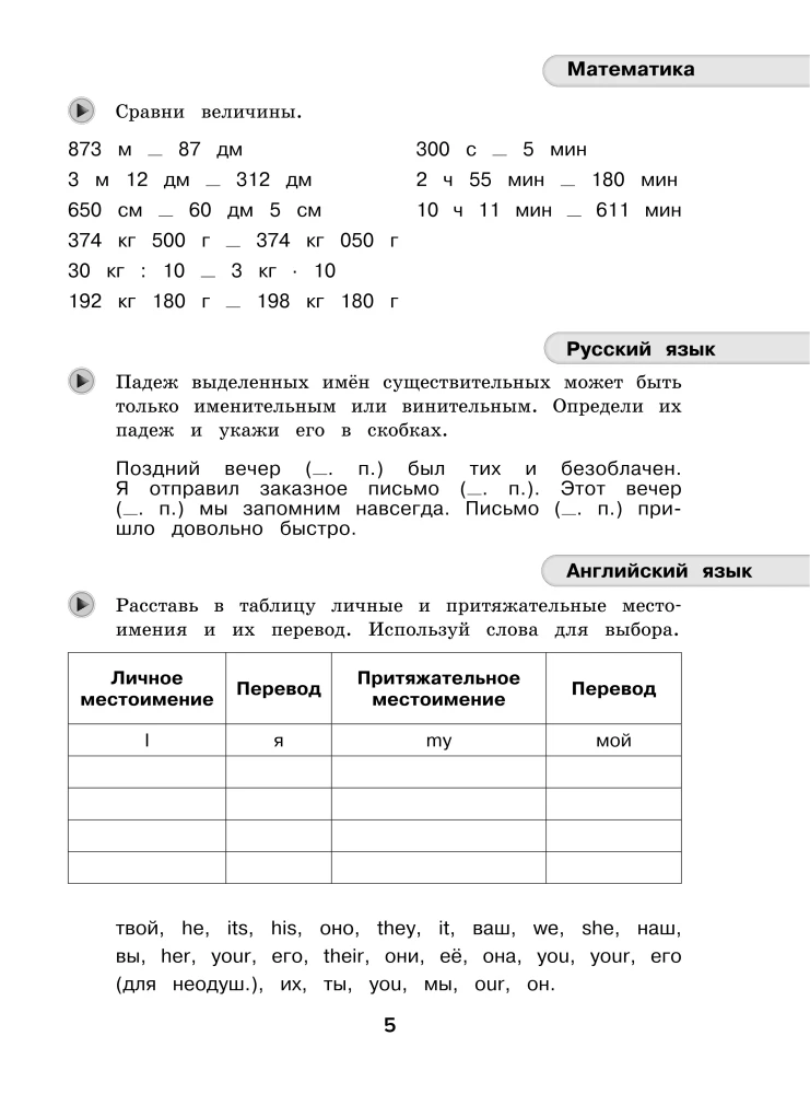 Летние задания. Математика, русский язык, английский язык. Переходим в 4-й класс