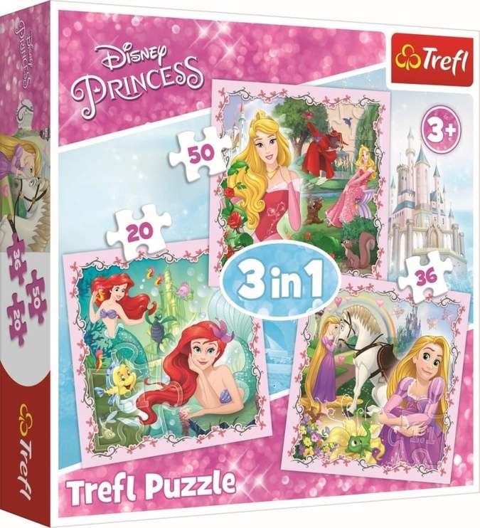 Puzzle 3w1 Trefl: Roszpunka, Aurora i Ariel