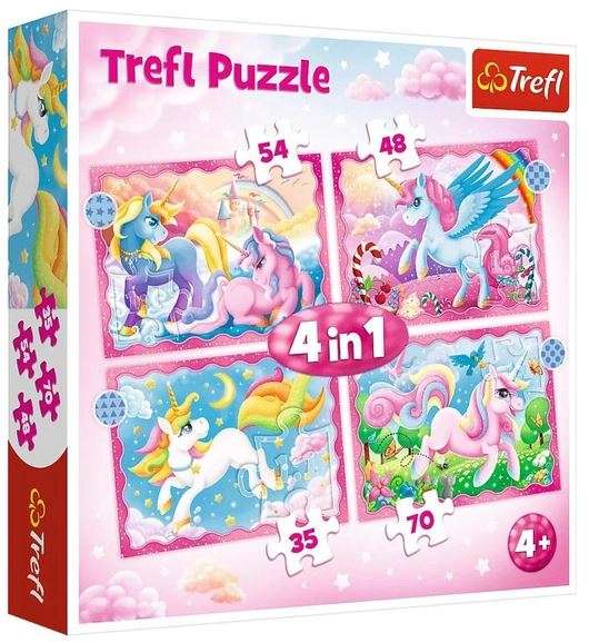 Puzzle 4w1 Trefl: Jednorożce i magia