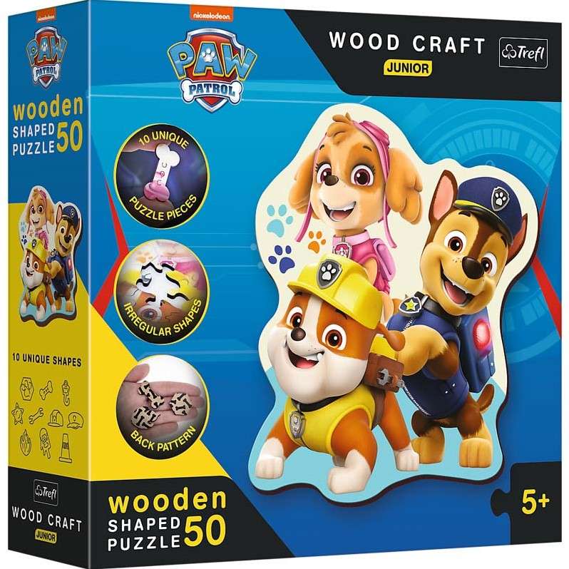 Puzzle 50 Wood Craft Junior Trefl: Wesoły Patrol Piesków
